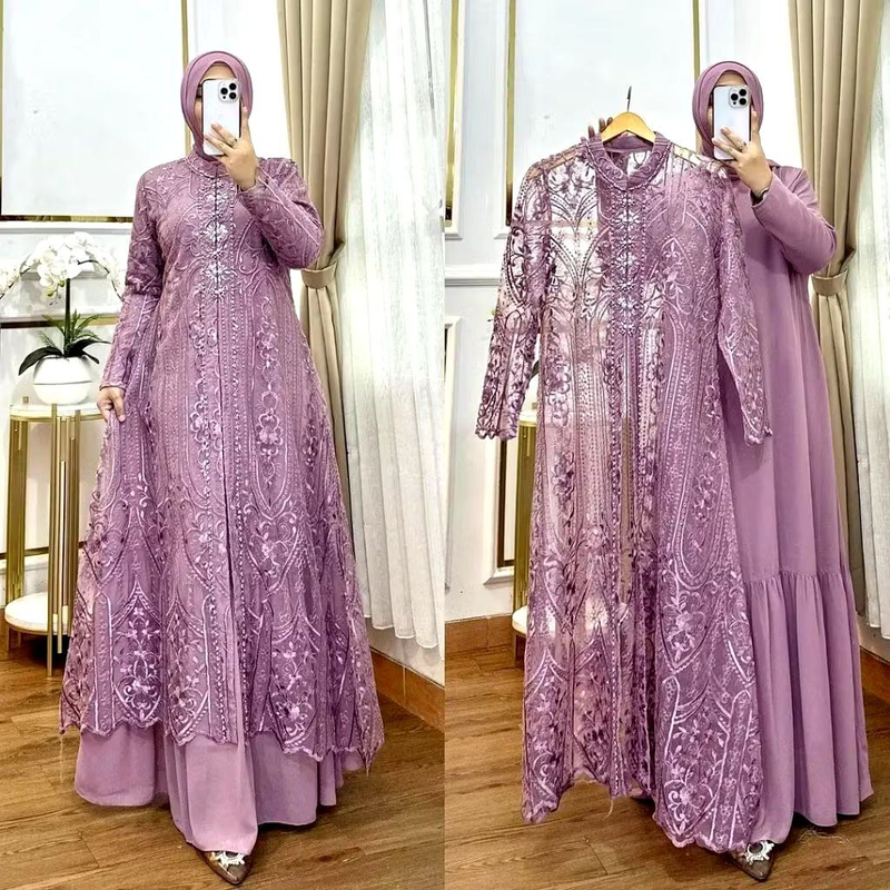 Product image Dress Wanita/Gamis Brukat/Gamis HS2/Dress Laksmi/Dress Pesta/Gamis Ceruty/Zallia Dress All Size Lavender
