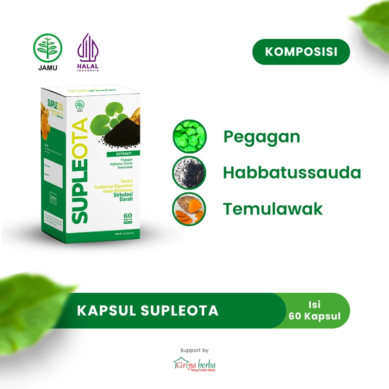 Product image Griya Herba - Supleota Obat Herbal Membantu Melancarkan Sirkulasi Darah Suplemen Otak 60 Kapsul BPOM 110 gram Original