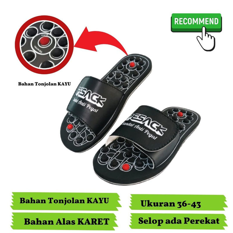 Product image Raqilla - Sandal Rematik Sendal Selop Refleksi Karet selipar Akupuntur Hitam 36 Selop Hitam