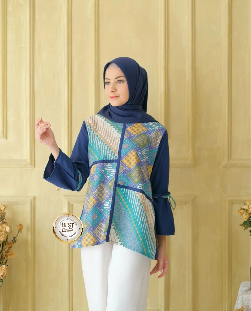 Product image Kois Batik - Baju Atasan Batik wanita blouse kombinasi muslim Xl Navy