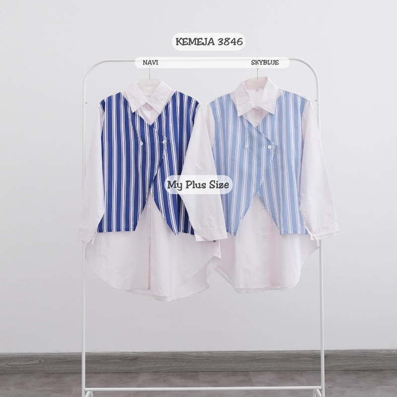Product image My Plus Size - Kemeja Rompi Salur Modern Jumbo Wanita 3846 / Kemeja Vest Jumbo / Ld 125 cm / 135 & 142 cm 2XL SKYBLUE