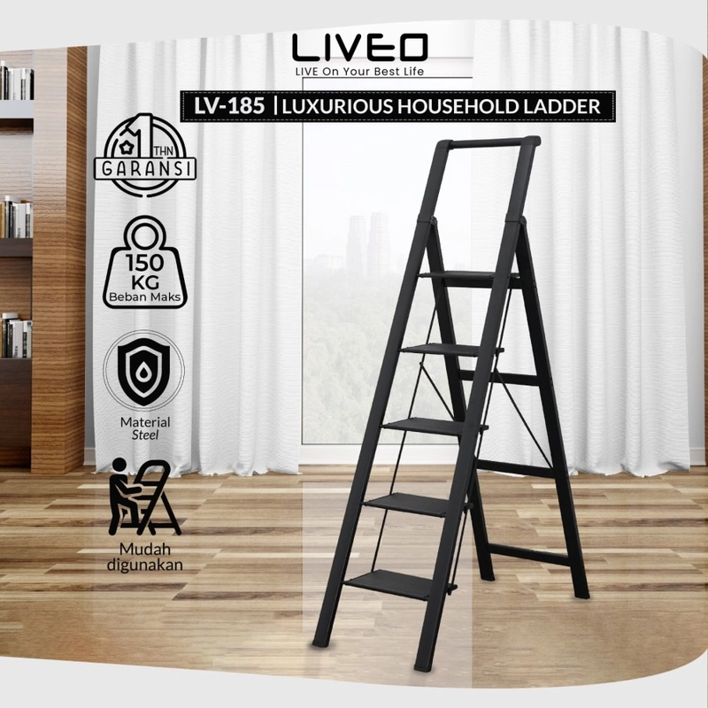 Product image Liveo - Tangga Rumahan Lipat Alumunium LIVEO LV-185 / Ladder 5 Step 7000 hitam