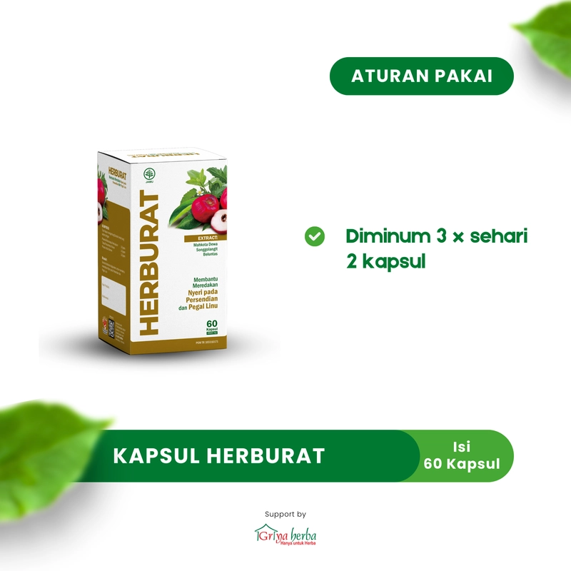 Product image Griya Herba - Herburat Obat Herbal Membantu Meredakan Nyeri Persendian Pegal Linu Asam Urat Halal BPOM 60 Kapsul Original