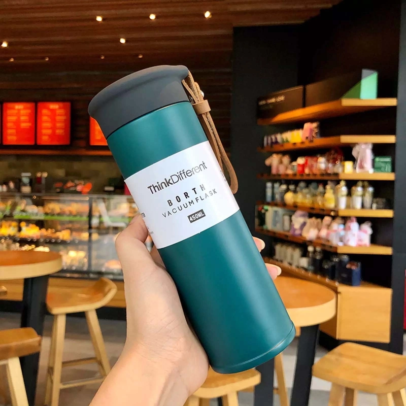 Product image Blooming Deal Termos Think Different Tali Kulit / Tumbler Kopi Premium Thermo Cup 450ml J2249 HIJAU TUA