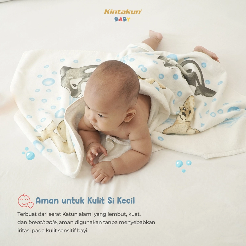 Product image Kintakun Baby - NEW Cotton Baby Towel Handuk Mandi Bayi Anak Katun Ocean Fun 60 x 120 cm 60 x 120 cm Bubbly Sea