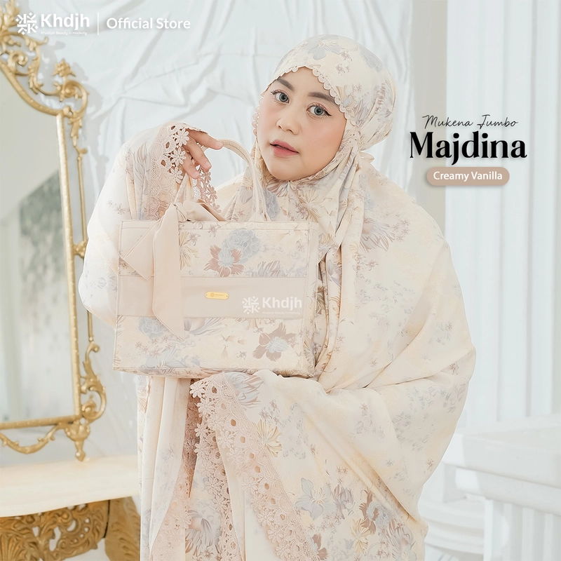 Product image KhadijahLabel - Mukena Jumbo Dewasa Terbaru Premium Renda Mewah Motif Bunga Majdina Jumbo Creamy Vanilla
