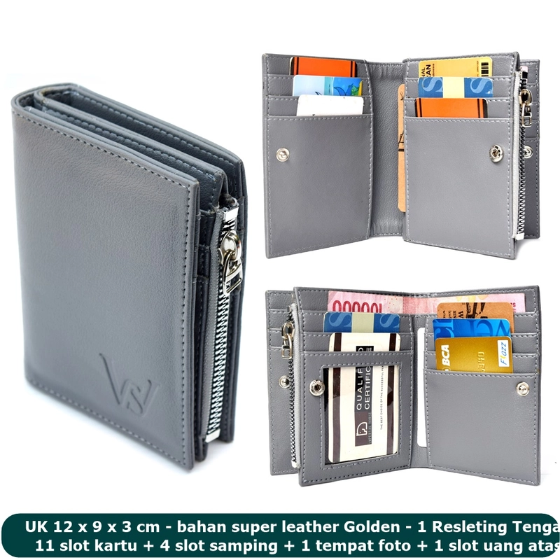 Product image Lanc Fashion - Dompet Kasual Kartu Pria Flip Zipter Stand Resleting Leather WARNA GREY