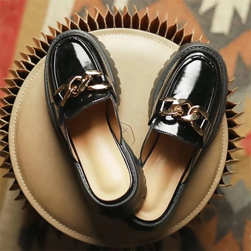 Product image LUXIA - Sepatu Sandal Flat Loafers Slip On Oxford Rantai Gold Premium Kasual Wanita Terbaru DM-008 37 HITAM