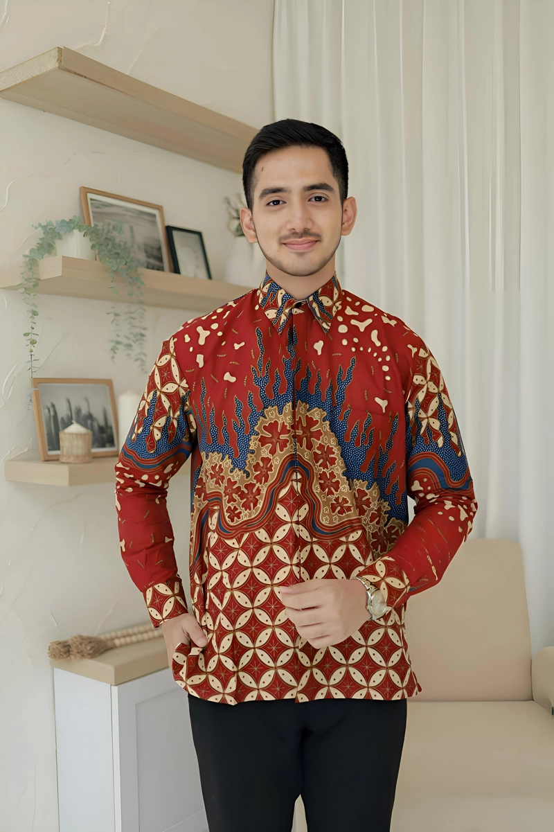 Product image Batik Mafaza - Atasan Batik Coupel Pria Dan Wanita Motif Ayla merah M Kemeja ayla merah