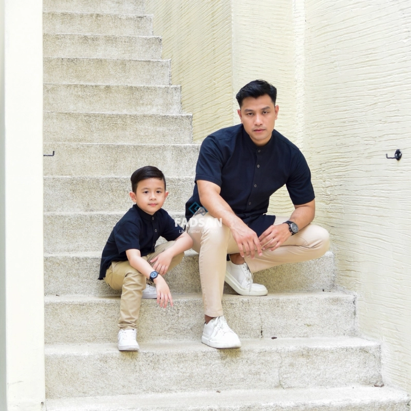 Product image FADSAN - Kemeja Polos Semi Formal Couple Ayah dan Anak Warna Black -Tufy Series SIZE BAYI NO.1 TUFY BLACK