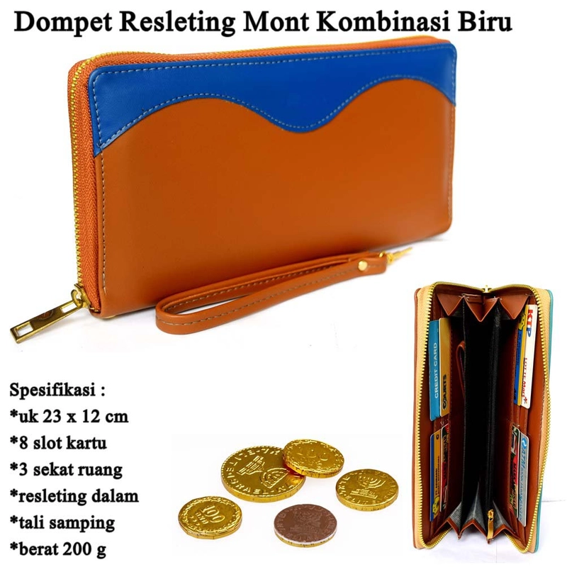 Product image Lanc Fashion - Dompet Resleting Multifungsi Kombinasi Mont warna coklat biru