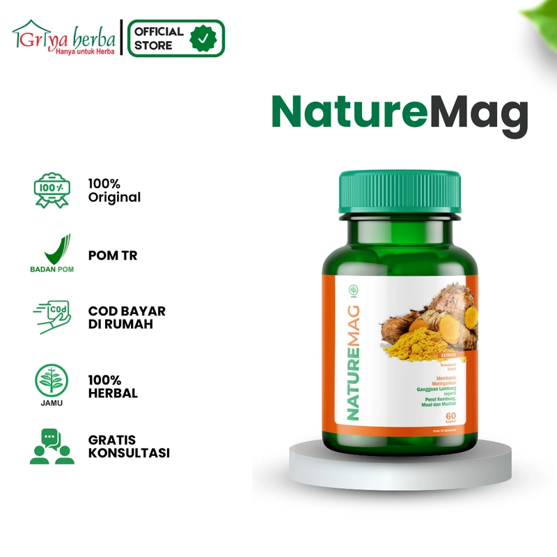 Product image Griya Herba - Naturemag Obat Herbal Membantu Mengobati Maag Asam Lambung Gerd Halal BPOM 60 Kapsul Original