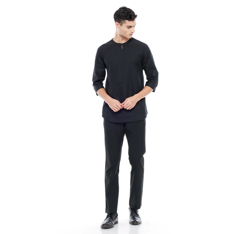 Product image MALLVOSE - Kemeja Pria Kurta Lengan 3/4 MV04 Kasual Hitam Premium Dewasa M HITAM