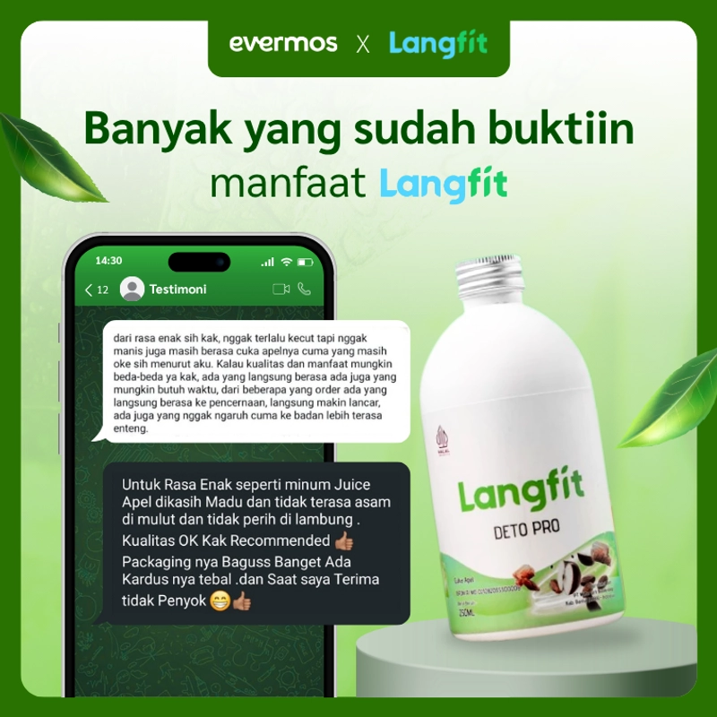 Product image Langfit - Paket 4 Botol Deto Pro Cuka Apel + Madu Stevia Probiotik Chia Seed 1 Paket Isi 4 Botol