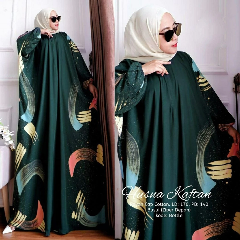 Product image Batik Ayodha - KAFTAN HUSNA ALLSIZE JUMBO Allsize Hijau Botol