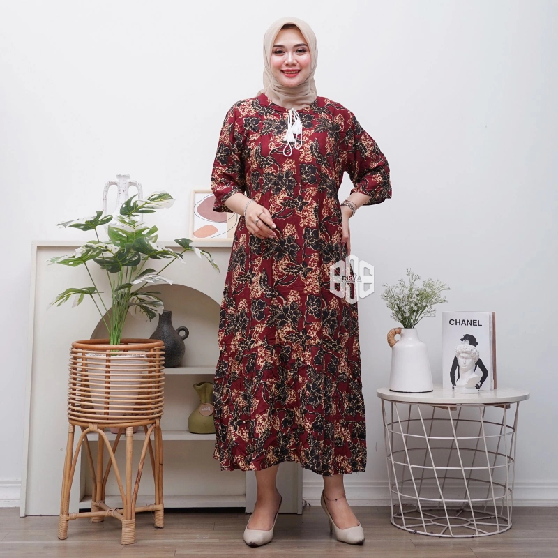 Product image Disya.id - Gamis Twill Rayon Premium Busui Terbaru Jumbo Syari Daun Akar LD 120cm Maroon