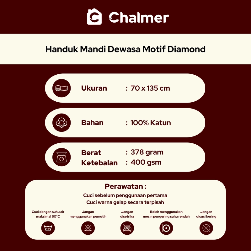 Product image Chalmer - Handuk Mandi Chalmer 70x135 Motif Diamond Handuk Mandi Dewasa Ukuran Besar 70 x 135 cm Hijau
