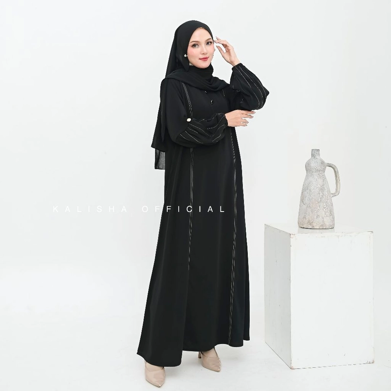 Product image Kalisha official - Abaya Hitam Gamis Abaya Lengan Balon Abaya Turkey Gamis Muslimah Almeera Abaya Polos Gamis Syari Allsize Black
