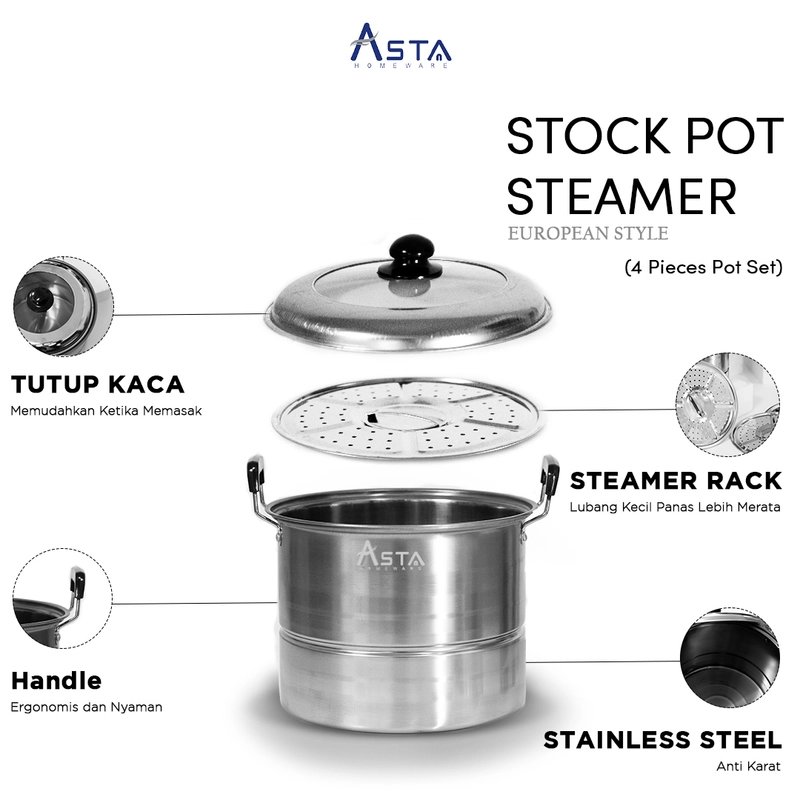 Product image Asta Stock Pot Steamer 03 Panci Sop Besar Isi 4 Pcs Warna Grey ASSP-03
