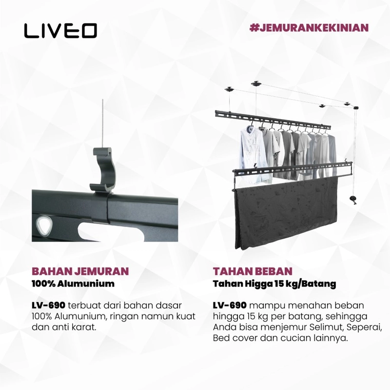 Product image Liveo - Jemuran Lifting Baju Alumunium Liveo LV-690 / Jemuran Plafon 4000 silver