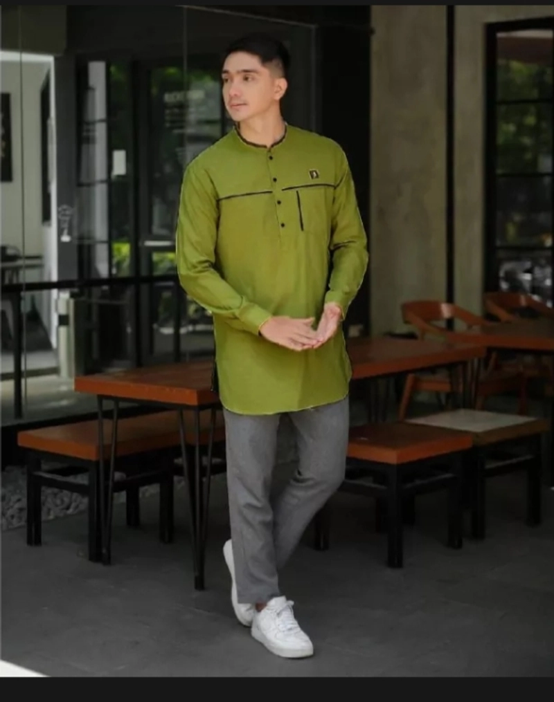 Product image Kois Batik - Baju muslim pria lengan panjang halus lembut tebal tidak mudah kusut L Olive