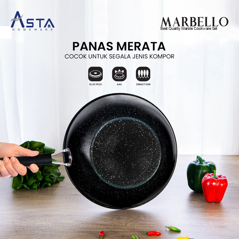 Product image Asta Panci Set Marbello Lengkap 7 Pcs Anti Lengket Kitchen Set warna Hitam Marble