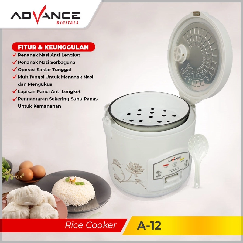 Product image Advance Digitals Indonesia - Rice Cooker Mini A-12 Penanak Nasi Serbaguna 3in1 Listrik Gratis S 1.2 Liter Default
