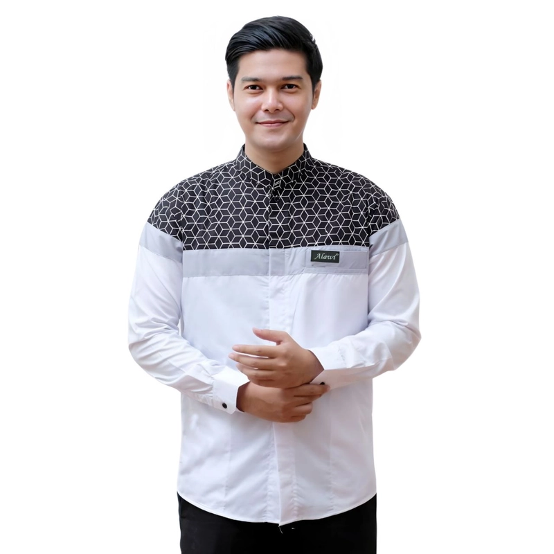 Product image Batik Alfin - Baju koko pria dewasa Lengan panjang koko kobata kombinasi batik bagus banget M Putih