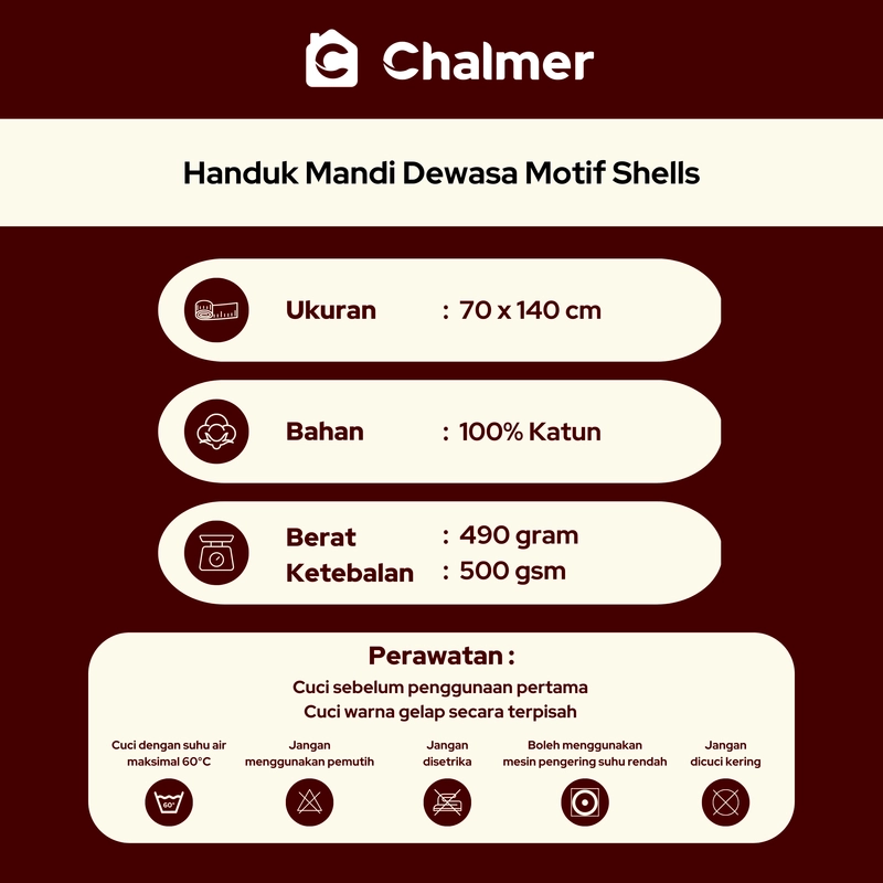 Product image Chalmer - Handuk Mandi Chalmer 70 x 140 Motif Shells Handuk Mandi Dewasa Premium 70x135 Grey