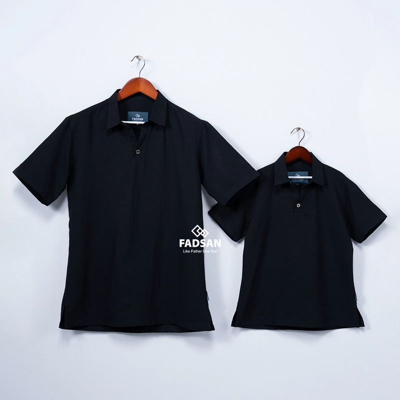 Product image FADSAN - Kemeja Polos Formal Casual Lengan Pendek Ayah Anak Warna Bold Black - Palta Series SIZE ANAK XS BOLD BLACK
