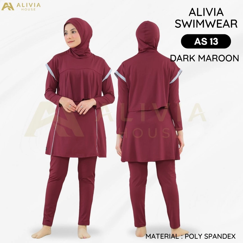 Product image Alivia House - Alivia Swimwear AS 13 - Baju renang muslimah syari Poly Spandex dewasa wanita muslim S Dark Maroon