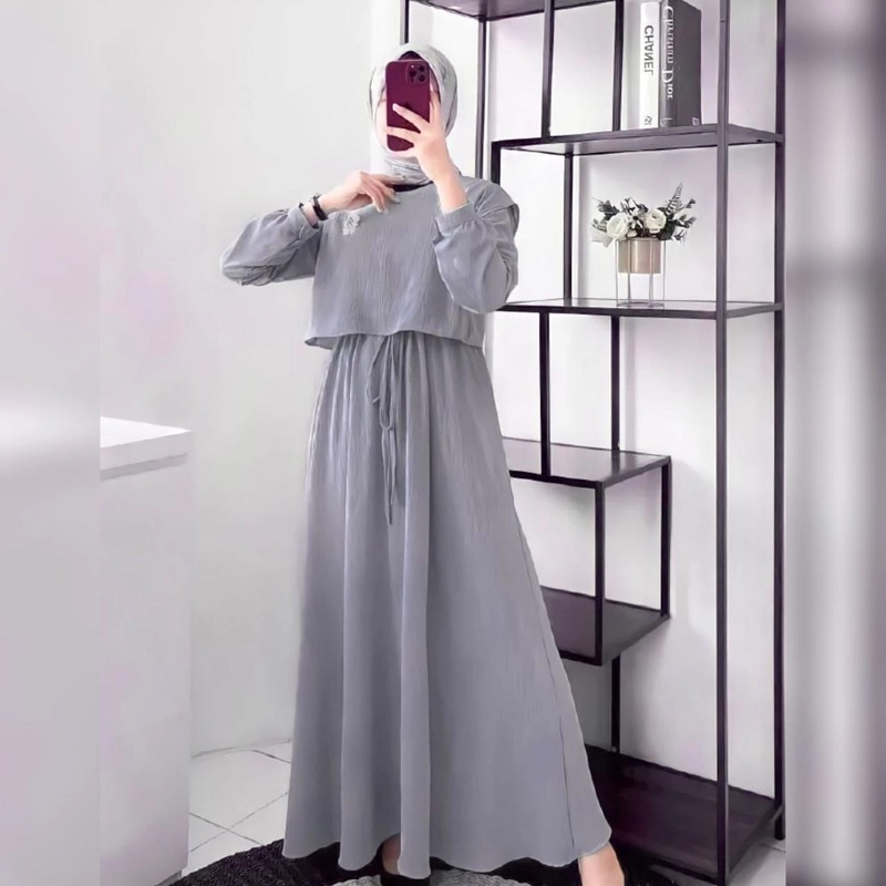 Product image [CUCI GUDANG] Baju Gamis Fedora Dress Rompi (Premium Quality) All size fit to XL Abu