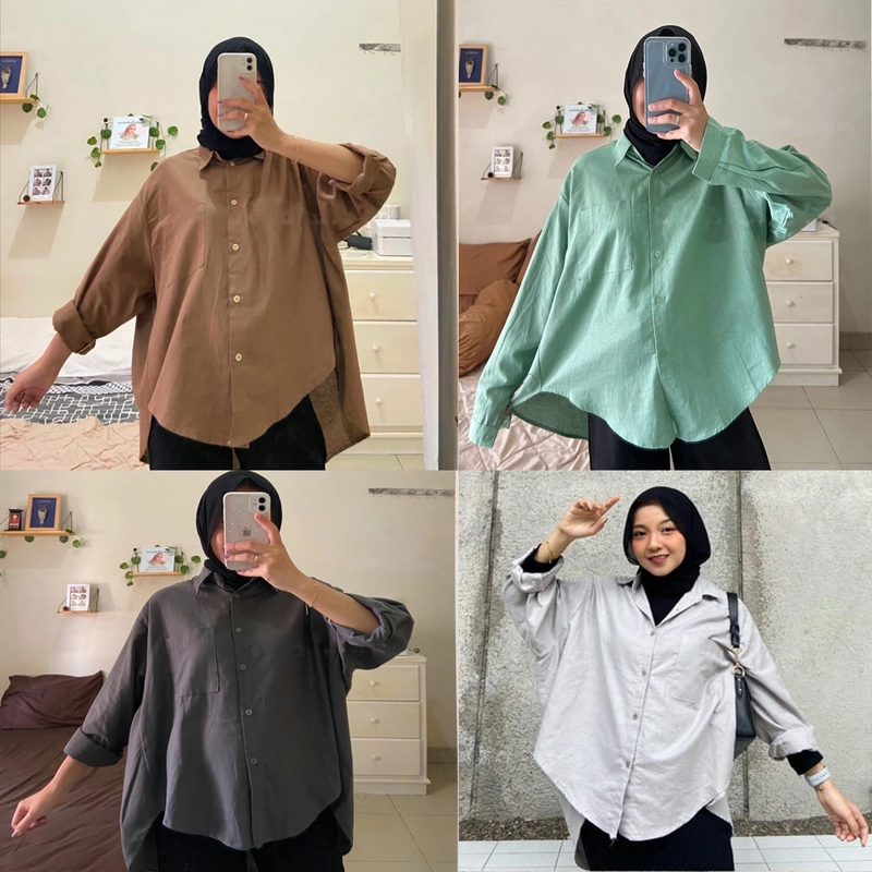 Product image BAJU KEMEJA OVERSIZE LINEN POLOS WANITA LD 120 RANDOM