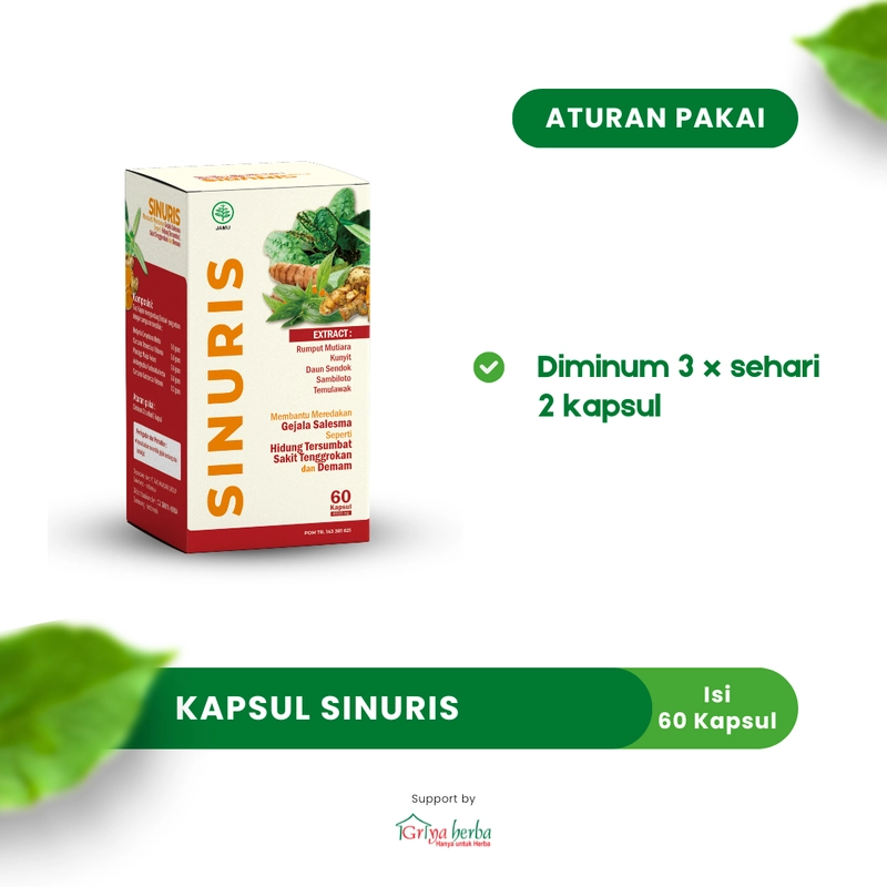 Product image Griya Herba - Sinuris Obat Herbal Membantu Mengobati Sinusitis Selesma 60 Kapsul BPOM 110 gram Original