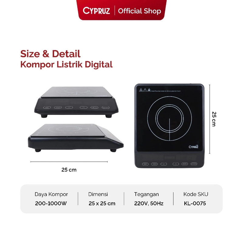 Product image Cypruz Official - Cypruz Kompor Listrik Induksi Digital Low Watt Portable Induction Overheat Protection KL-0075 XL HITAM