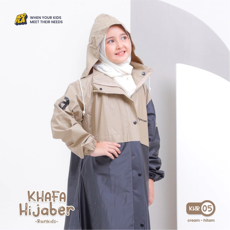 Product image Hoofla - Jas Hujan Gamis Anak Khafa Rainkids Hijaber (KHR) S Cream-Hitam