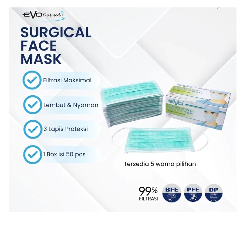 Product image SUPLAI SHOP - Masker Medis 3 Ply Evo Surgical Face Mask Earloop 50 pcs Blue