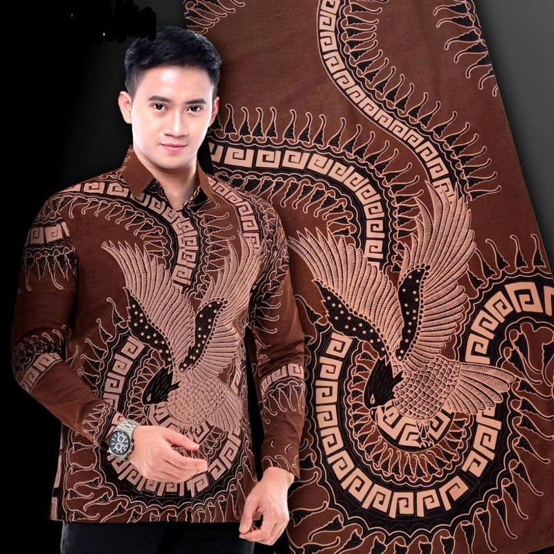 Product image Batik Alfin - Kemejan Batik pria dewasa Lengan panjang motif Burung modern terbaru bagus banget M Kemejan burung coklat