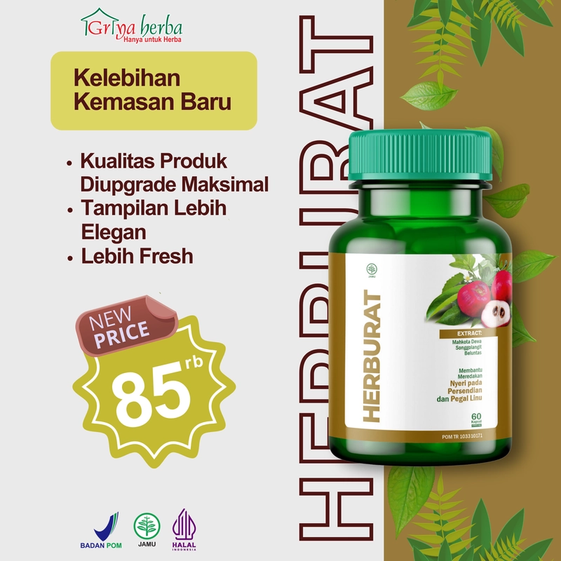 Product image Griya Herba - Herburat Obat Herbal Membantu Meredakan Nyeri Persendian Pegal Linu Asam Urat Halal BPOM 60 Kapsul Original