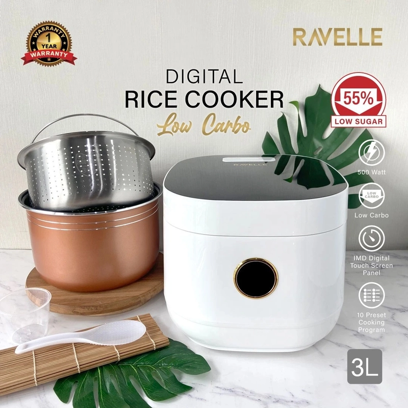 Product image UTAMAMEGA - Rice Cooker Digital Low Carbo Ravelle 3L Kapasitas 3L