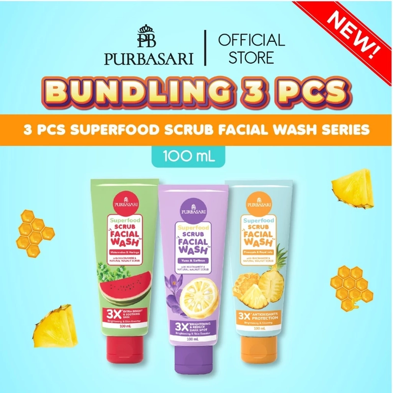Product image Purbasari - [3pcs] Purbasari Superfood FACIAL SCRUB / lulur wajah Mencerahkan Kotoran Perontok Bundle Mix