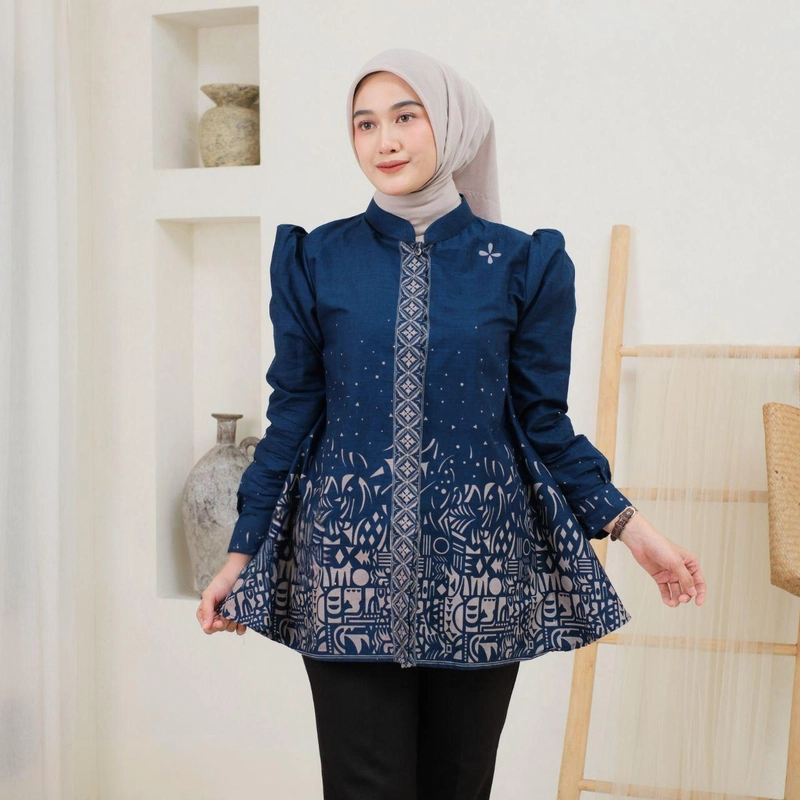 Product image Batik Mafaza - Atasan Batik Blouse Wanita Terbaru Modern Sesimpel Ini Motif Sutena M B sutena navy