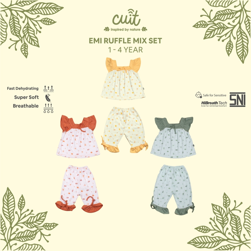 Product image CUIT Baby 1 - 4 Tahun Set Pendek Ruffle Kutung Emi XXL Green