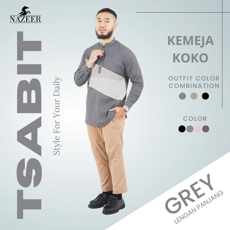 Product image Nazeer - Tsabit Kemeja Koko M Grey