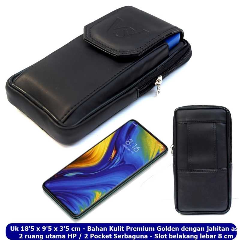 Product image Lanc Fashion - Dompet Kulit Emperor HP Kombinasi Pinggang 2 Ruang Emboss Black big size Warna Hitam