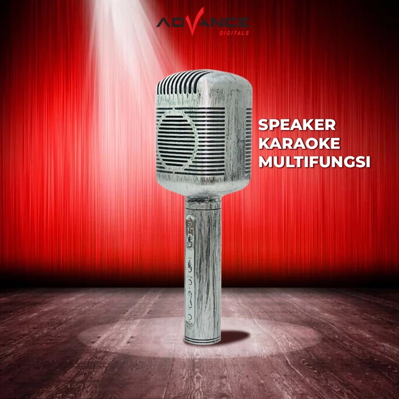 Product image Advance Digitals Indonesia - Microphone Speaker Bluetooth AMS-321 Extra Bass Mode Mic Retro Clasic - Silver Copper