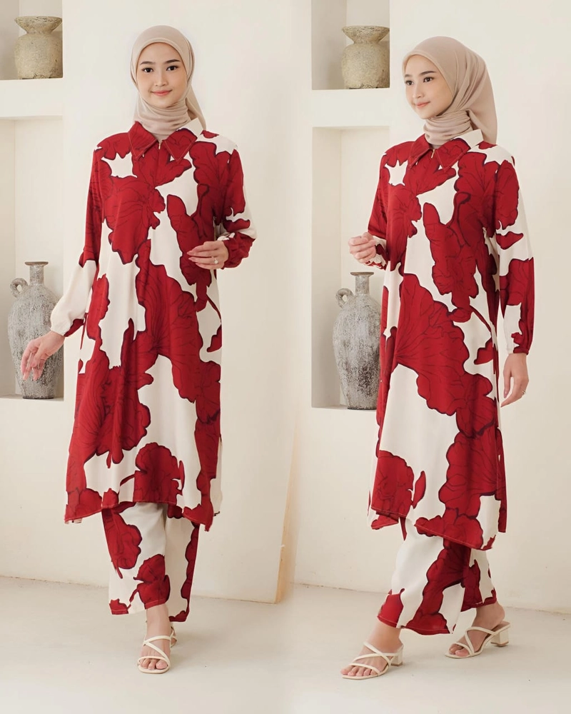Product image Khisna collection - Oneset tunik bunga wiro bagus Allsize Marun