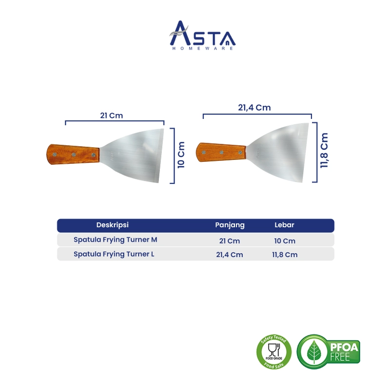 Product image Asta Spatula Kape Martabak Roti Pizza Stainless Asta Gagang Kayu Lebar 10 dan 12 cm Size Medium