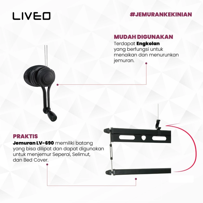 Product image Liveo - Jemuran Lifting Baju Alumunium Liveo LV-690 / Jemuran Plafon 4000 silver