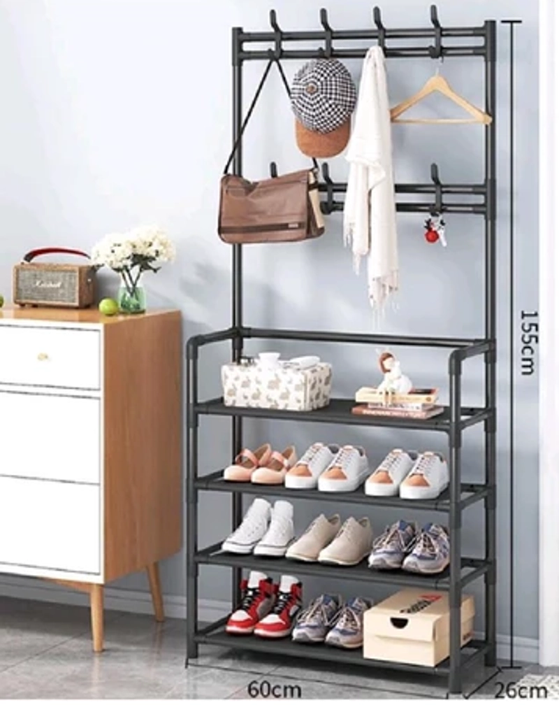 Product image UNIQSO STORE - BIG HANGER 2 IN 1 Stand Big Hanger Baju & Sepatu Stand Big Besar Hitam